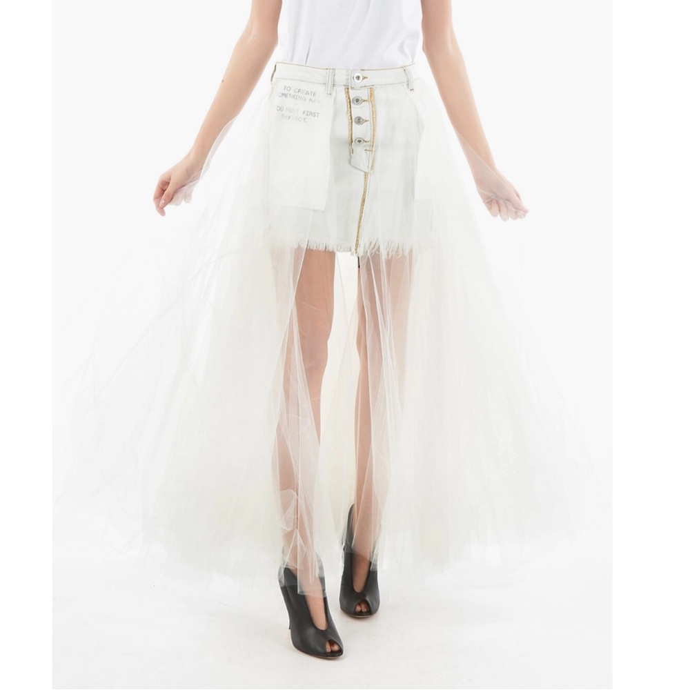 Unravel project mini denim White Tulle Overlay Skirt size 0 xs 815$